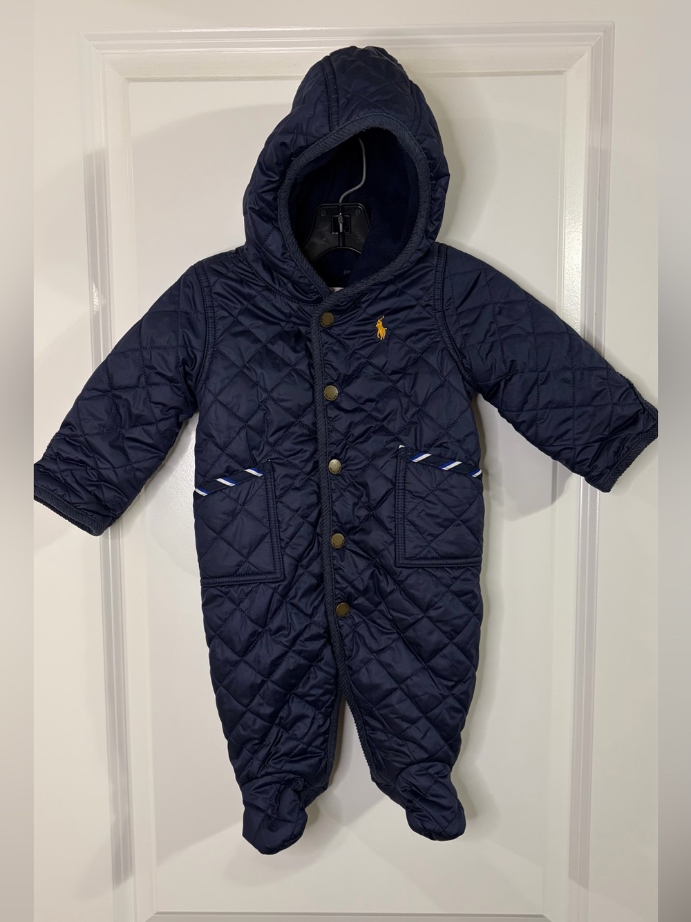 Ralph Lauren Polo Size 3M Baby Snowsuit Navy Blue Quilted Bunting